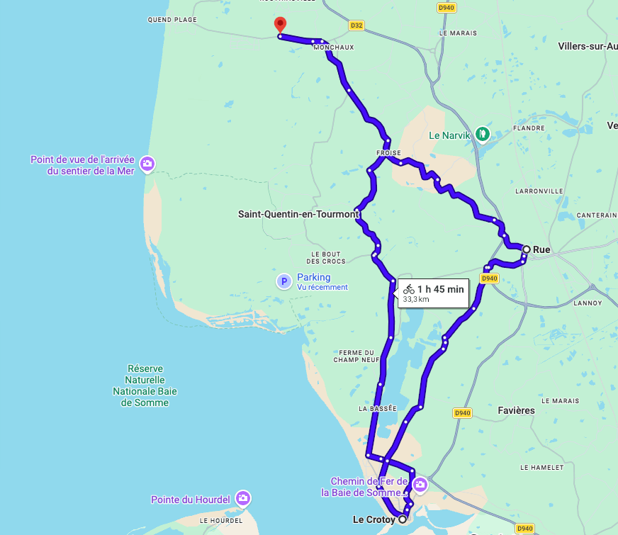 parcours du jour 1 du circuit vélo en baie de somme