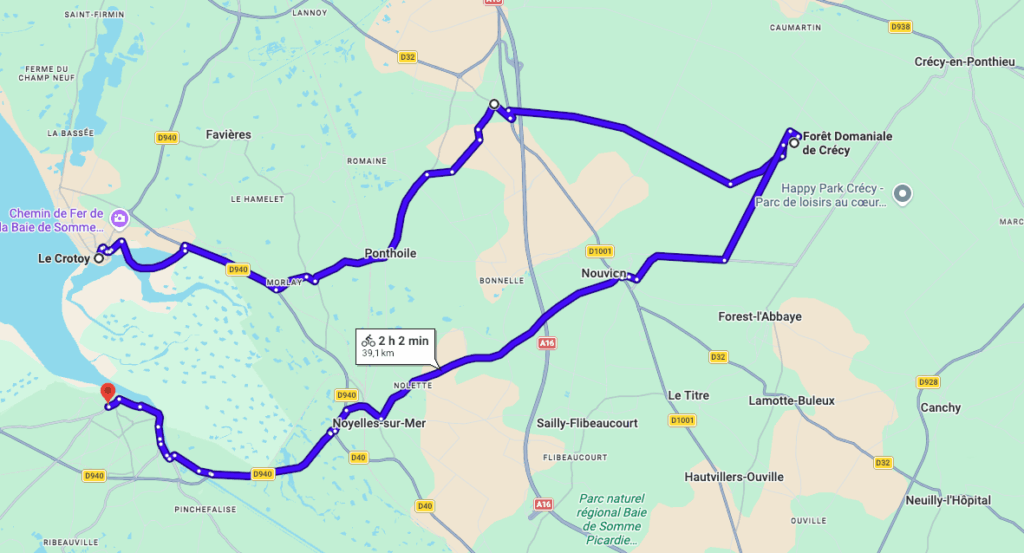 parcours du jour 2 du circuit vélo en baie de somme