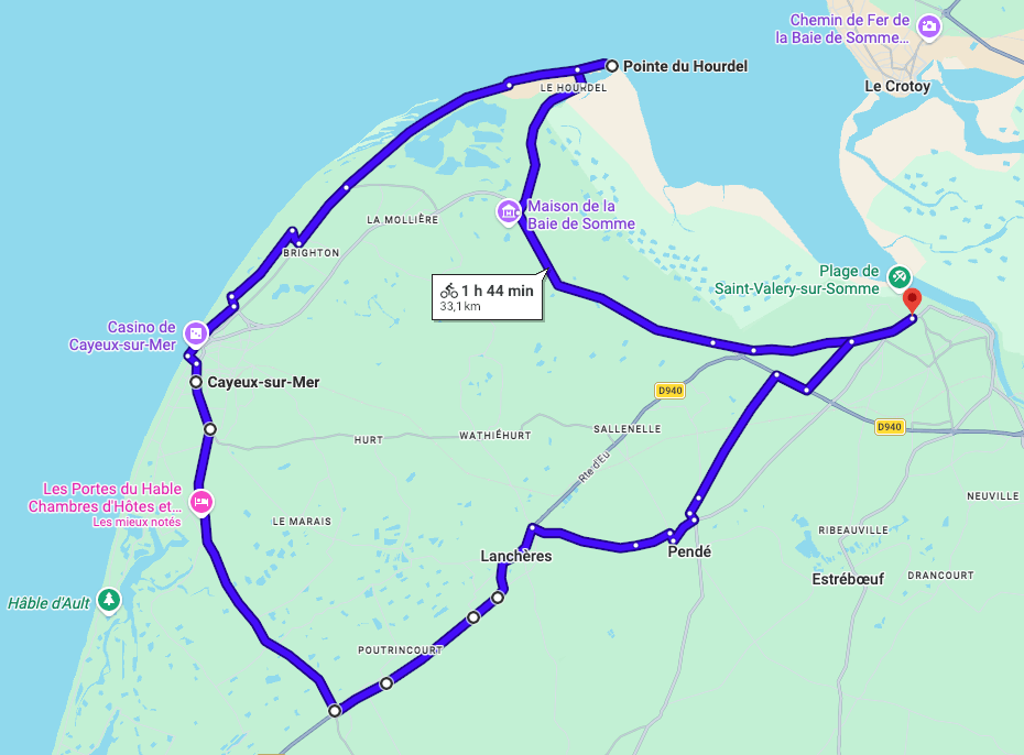 parcours du jour 3 du circuit vélo en baie de somme
